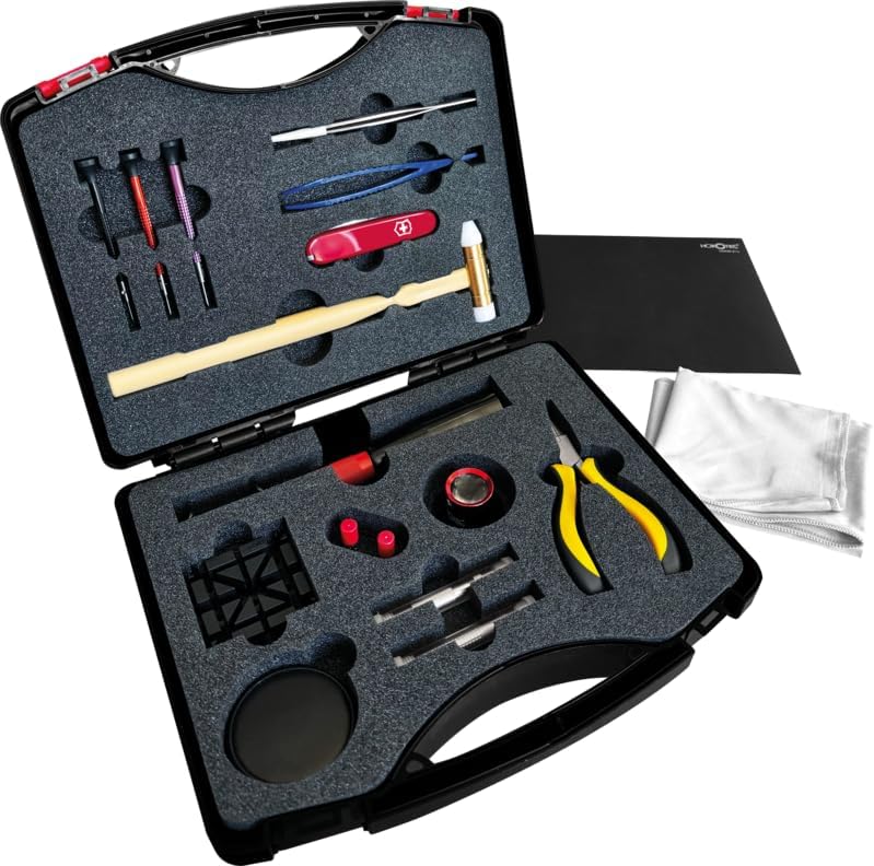Horotec MSA98.020 Watchmaker Case with 21 Tools for Opening Watch Backgrounds, Change Bracelets, Basic Operations - Swiss Made, Black