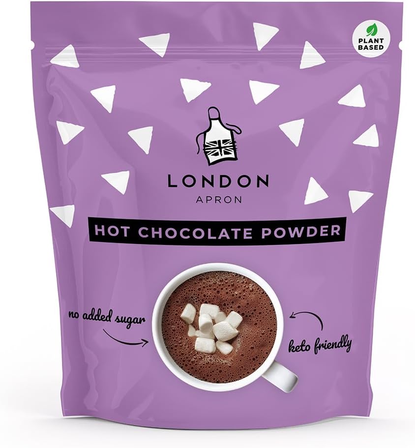 London Apron Keto Hot Chocolate Powder – Sugar Free, Low Carb & High Fibre – No Added Sugar Cacao Cocoa Drink – Vegan, Dairy Free & Low Calorie – 215 g (10 Servings)