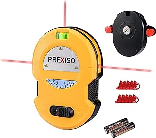 PREXISO Multi Surface Laser Level LED Light Vial, 30Ft Horizontal & Vertical Line Laser with Wall Mount Base, 2 Pins, 10 Sticker, 2 AA Batteries for Hanging Frames & Picture, Construction Wall Writing