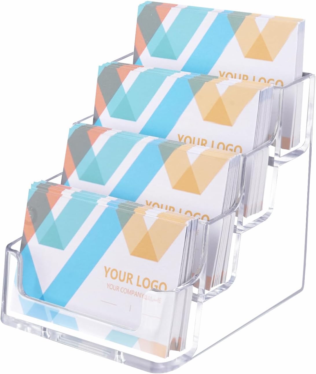 HSYMQ 1 Piece Desktop Clear Business Card Holder, Plastic Card Display Stand, 4 Tier Acrylic Card Holder for Office