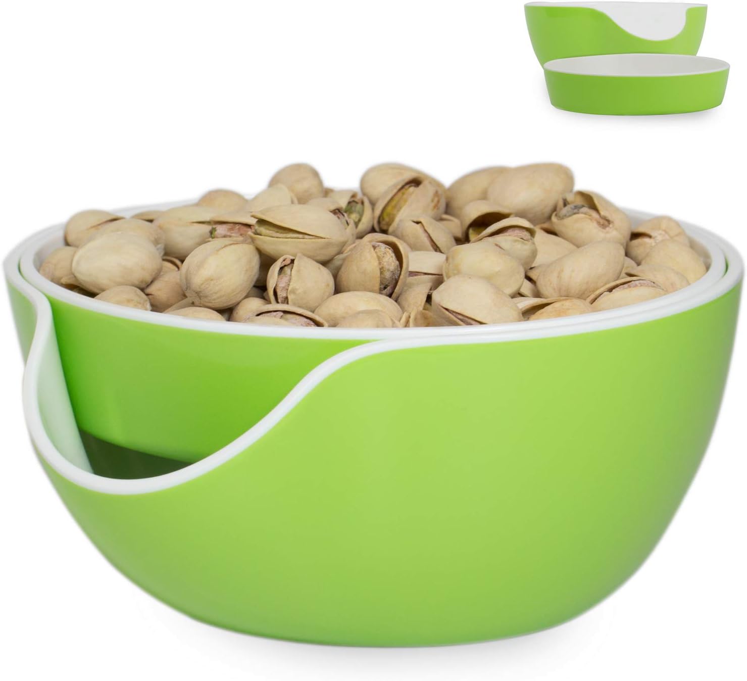 Pistachio Bowl, Snack Serving Dish, Double Peanut Bowl with Nut Seeds Shell Candy Storage, Green