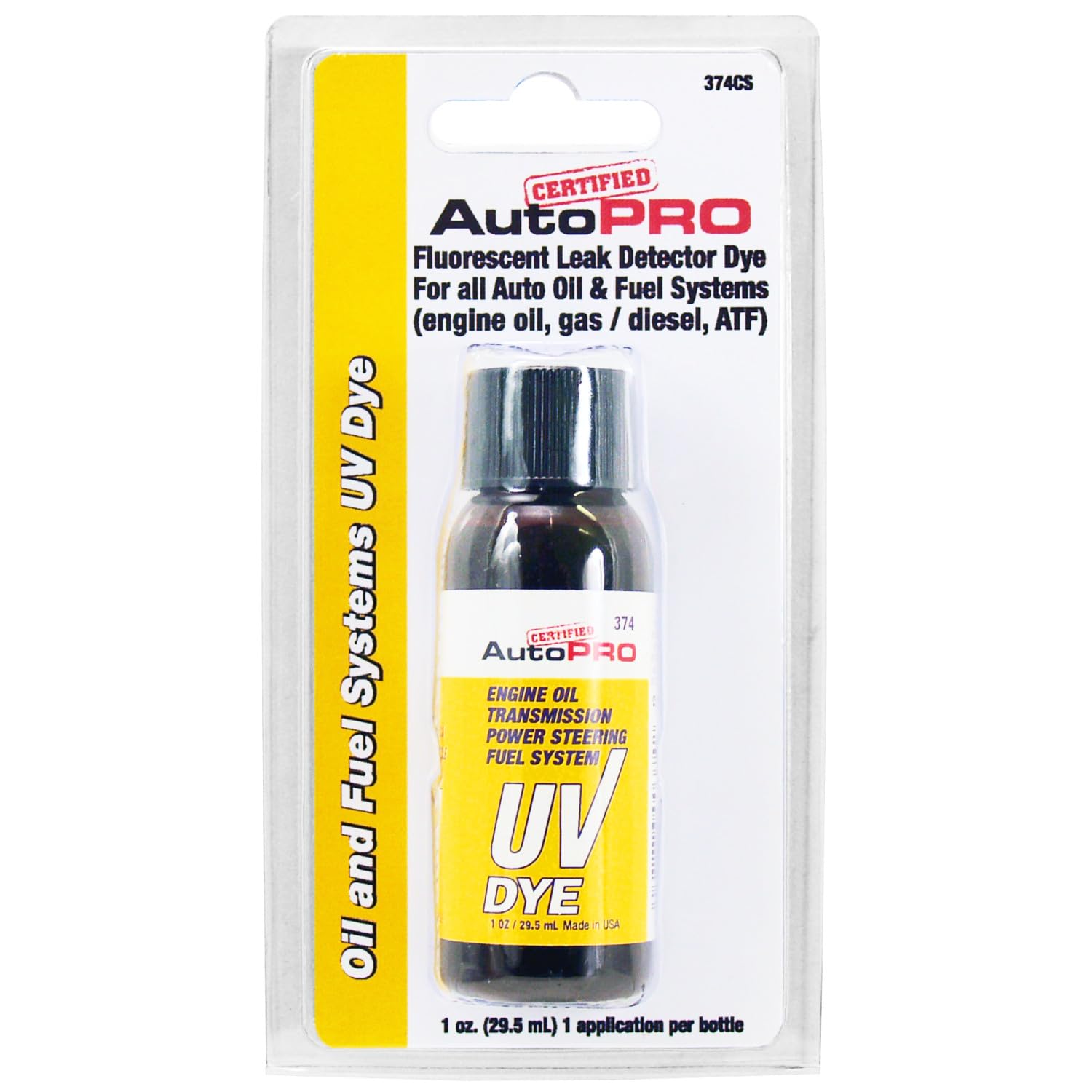 A/C Pro Certified Auto Pro Oil and Fuel System UV Dye Leak Detection for Cars & Trucks & More, 1 Oz, 374CS, Universal