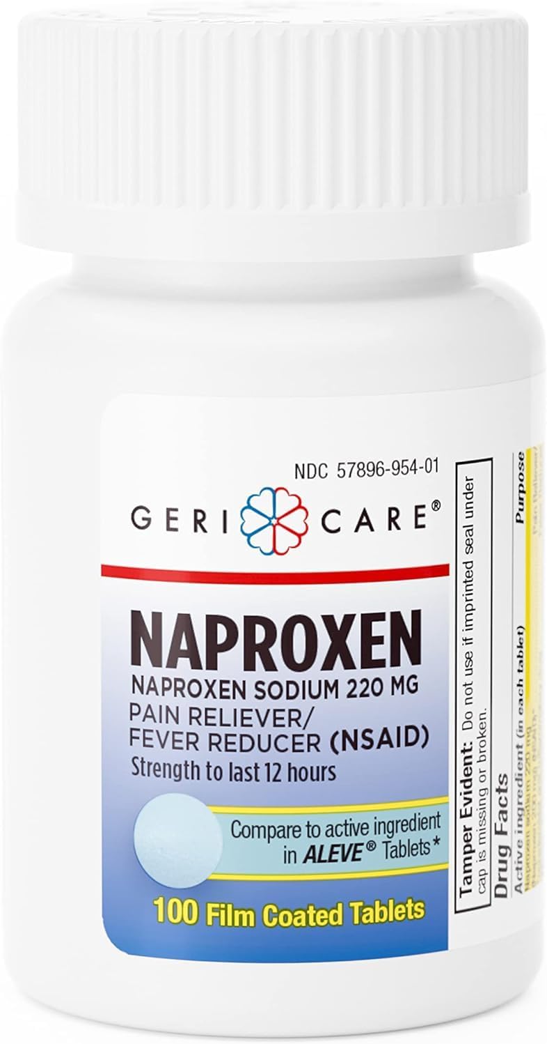 GeriCare Naproxen Sodium Tablets, 220mg (100 Count)- NSAID Extra-Strength Pain Relief for Headache, Arthritis, Muscle Aches, Menstrual Cramps- Film-Coated Naproxen, Anti-Inflammatory & Fever Reducer