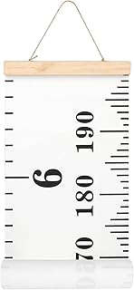 Mibote Baby Growth Height Chart Handing Ruler Wall Decor for Kids, Canvas Removable Height Growth Chart 79" x 7.9" (Black & White)
