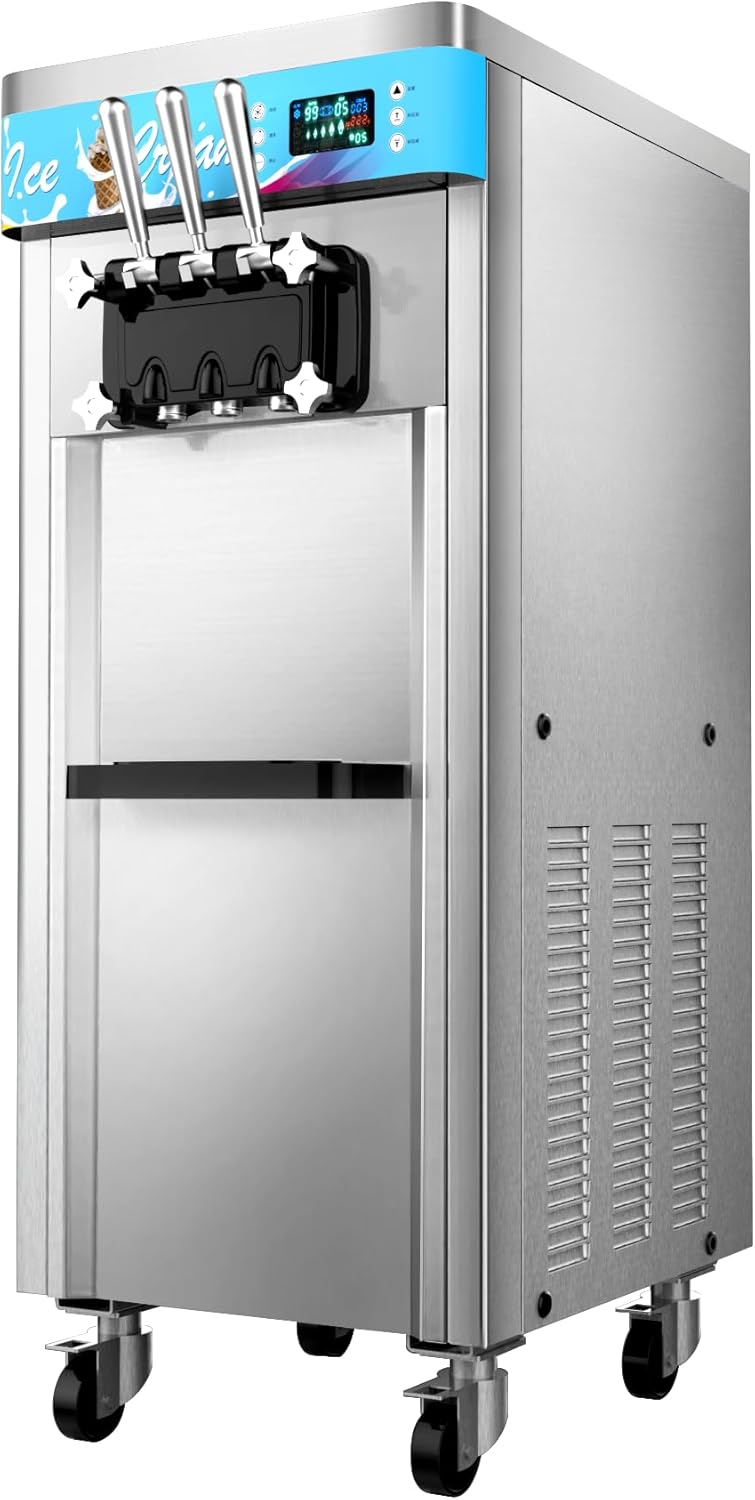 CVS2020.COM BQ7225, Ice Cream Machine, Triple Head with LED Screen, 2400W Power, 24/7 Cooling, Produces 25L/h, 1.6Lx2 Freezing Cylinder, 5.5Lx2 Mix Hopper, Copper Tube, Pre Cooling System