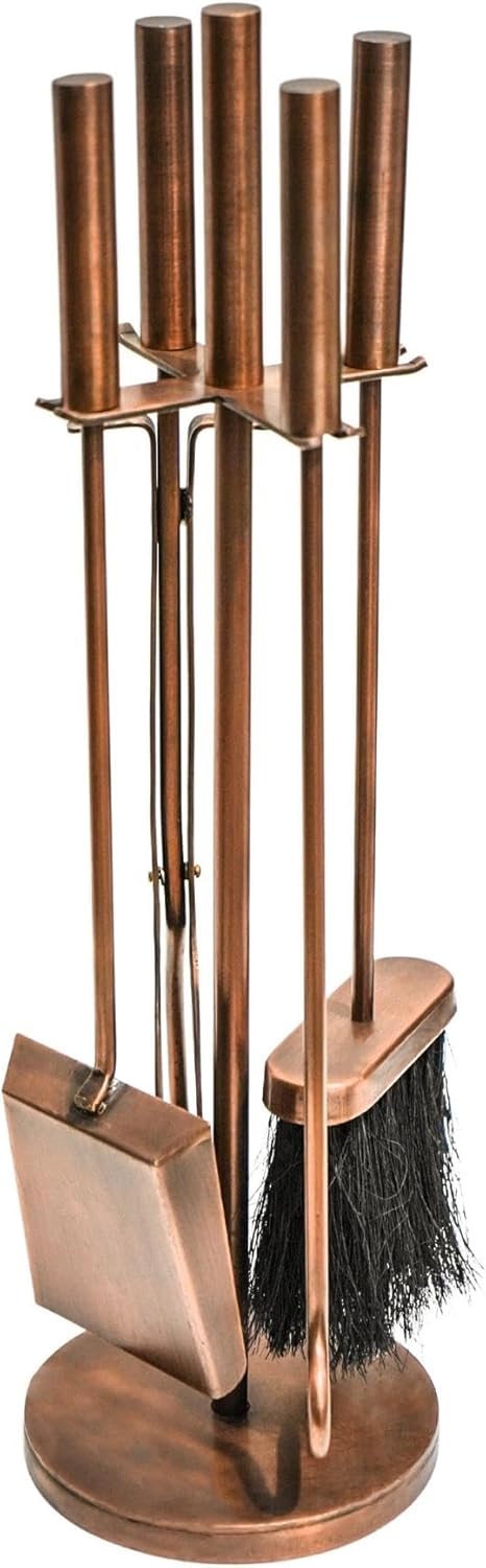 Ivyline Fireside Companion Set in Antique Copper with Stand - Indoor Fireside Utility Accessories - H 50 x W 15cm