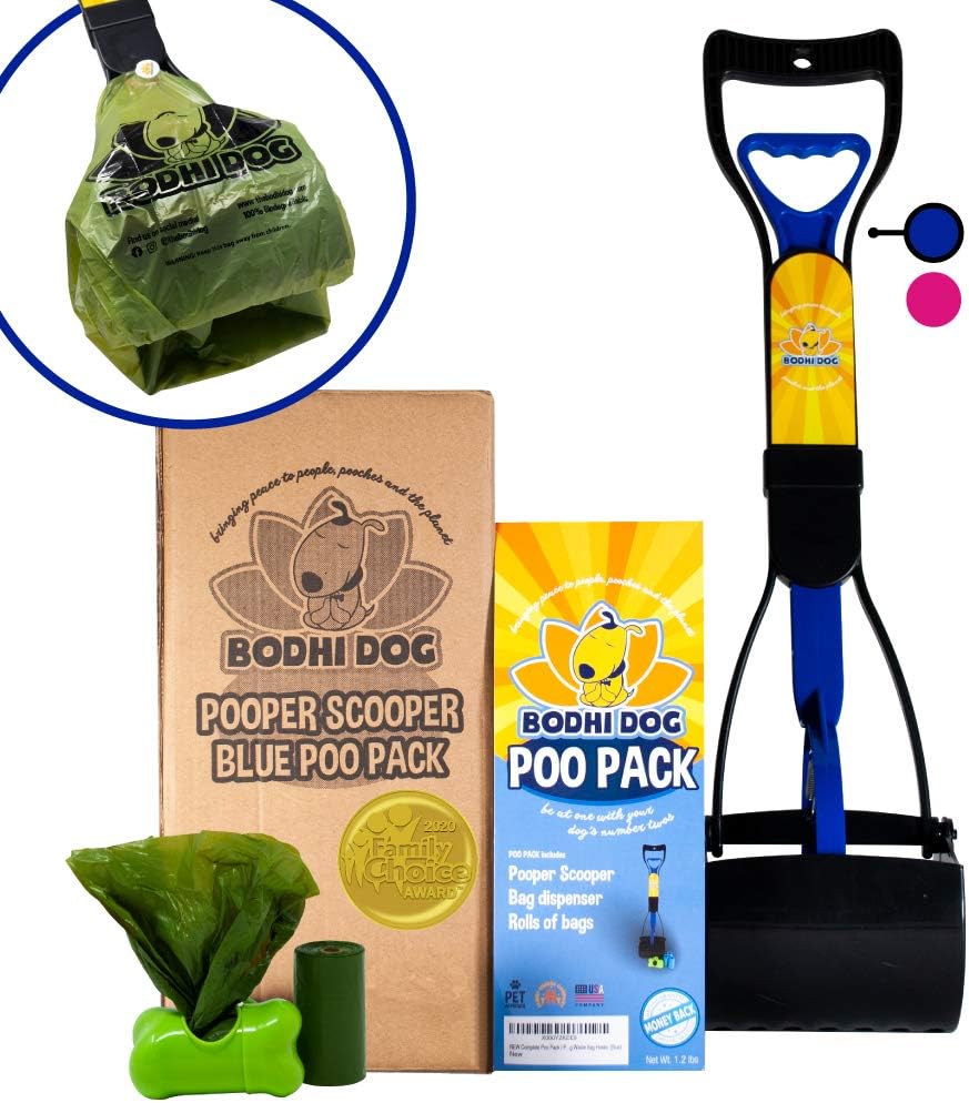 Bodhi Dog Complete Poo Pack | 24" Pooper Scooper, Poop Bags, and Pet Dog Waste Bag Holder | Perfect for Small, Medium, Large, XL Pets - Great for Grass and Gravel