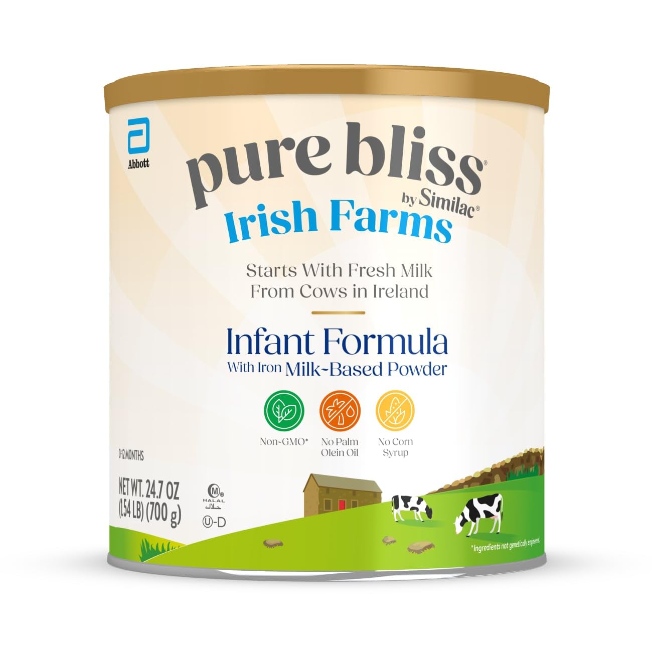 Pure Bliss Irish Farms, Easy-to-Digest Baby Formula, Infant Formula, 0-12 Months, 24.7-oz Can