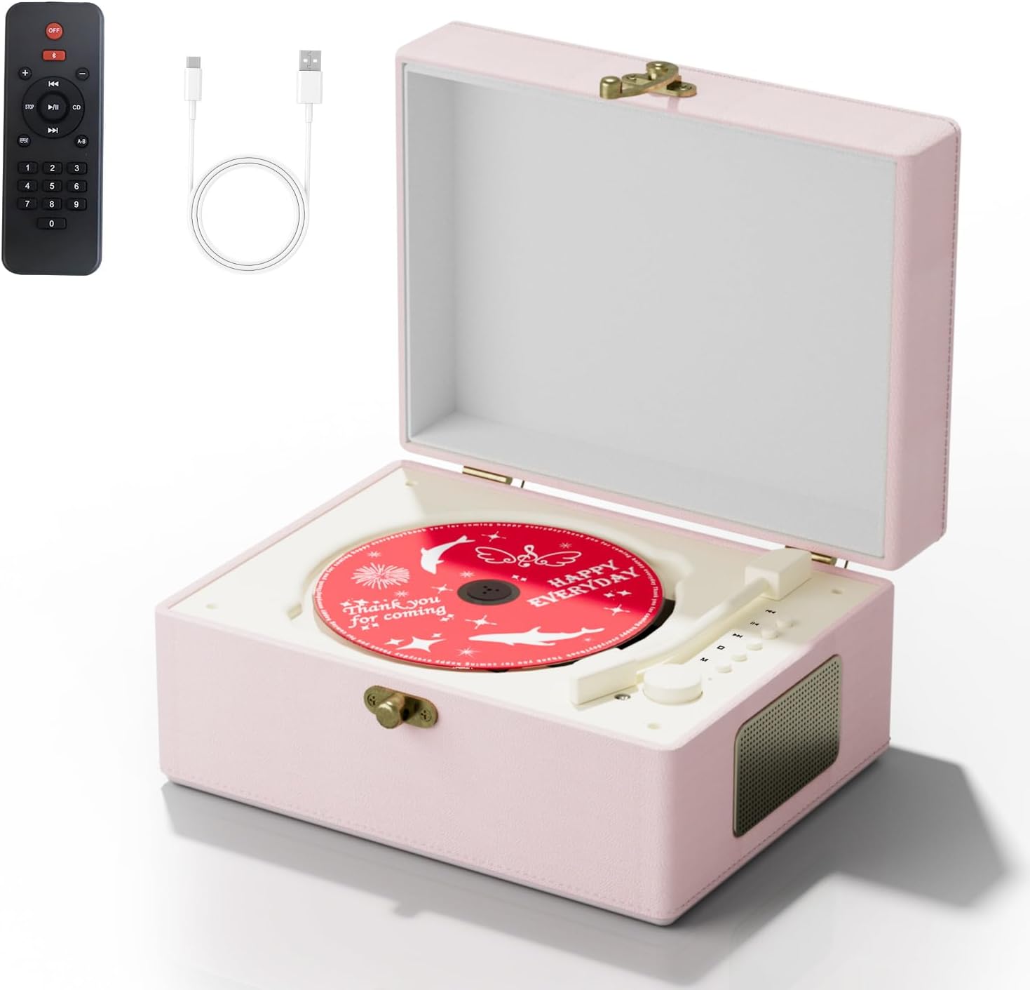 Time Music Box CD Player with Speakers; Bluetooth Transmitter; Festival Gift; BGM Player for Home Decor (Pink)
