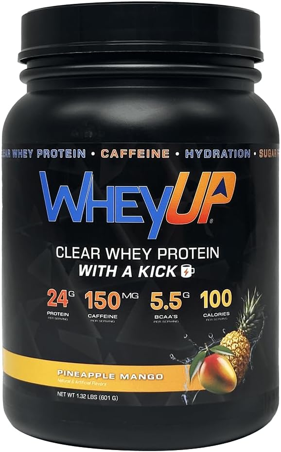 Lean Clear Whey Isolate – 24g + 150mg Caffeine - Pineapple Mango - Clear Whey Protein Powder - Sugar-Free, Keto-Friendly - Juice-Style Pre/Post Workout Drink - 20 Servings