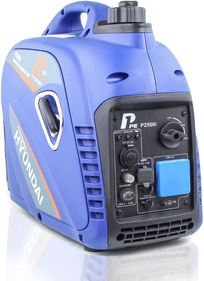 P1pe 2200W Portable Petrol Inverter Generator, 98cc Engine, 2.2kW, Silent Generator, 230v Socket, 12v DC, 5v USB, Compact, Portable