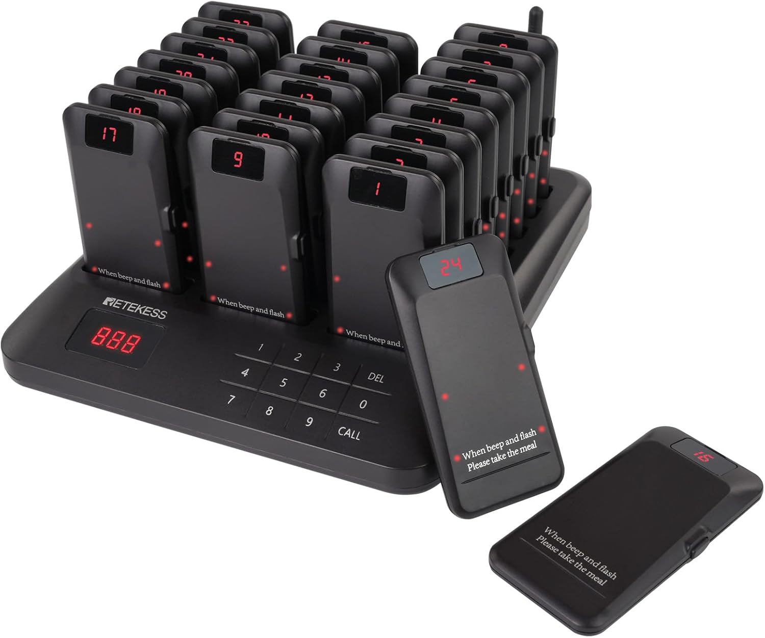 Retekess TD157P (TD157 2nd) Restaurant Pager System, Queue Waiting Buzzers, 800M/2624ft Long Range, Out of Range Alert, 24 Beepers for Food Court