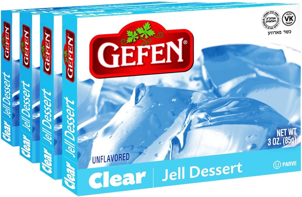 Gefen Clear Unflavoured Jello, 85g (Pack of 4) Instant Jelly Powder, Vegan Friendly, Easy to Prepare, Great for Desserts, Certified Kosher