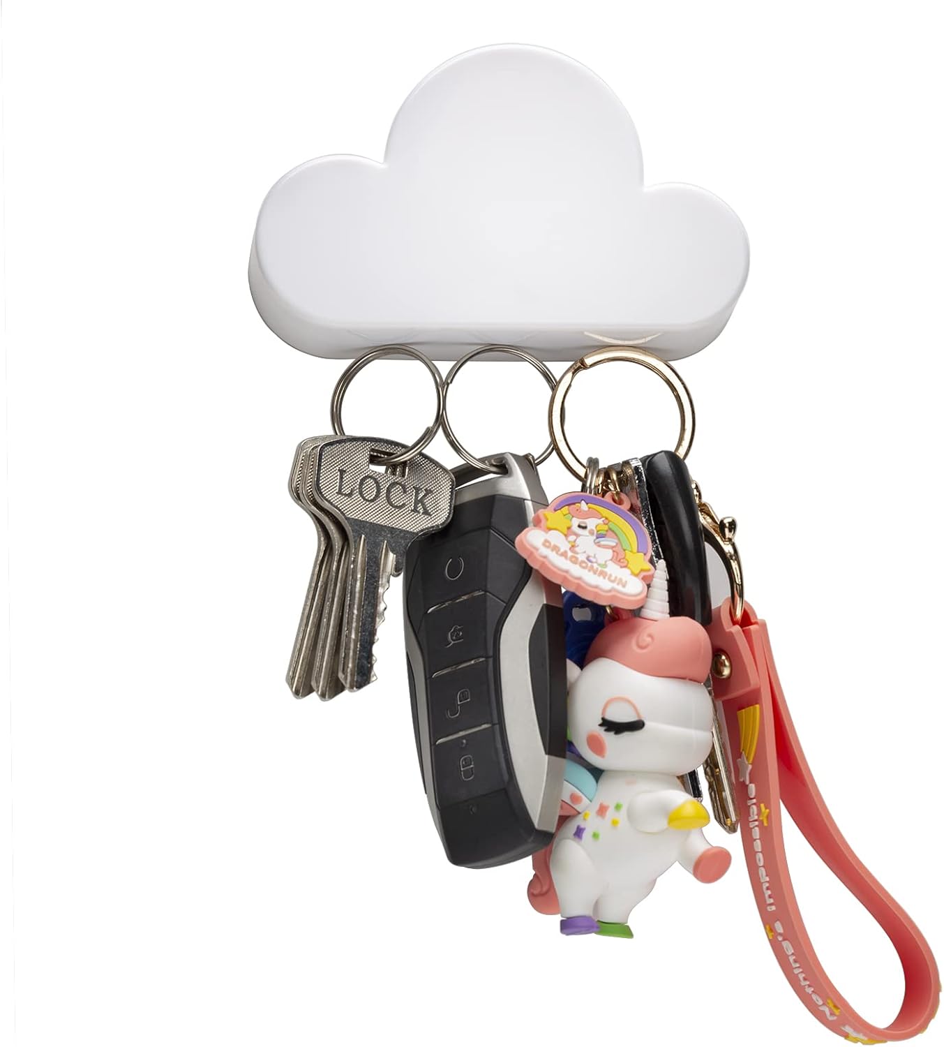 TWONE White Cloud Magnetic Wall Key Holder - Easy to Mount - Powerful Magnets Keep Keychains and Loose Keys Securely in Place