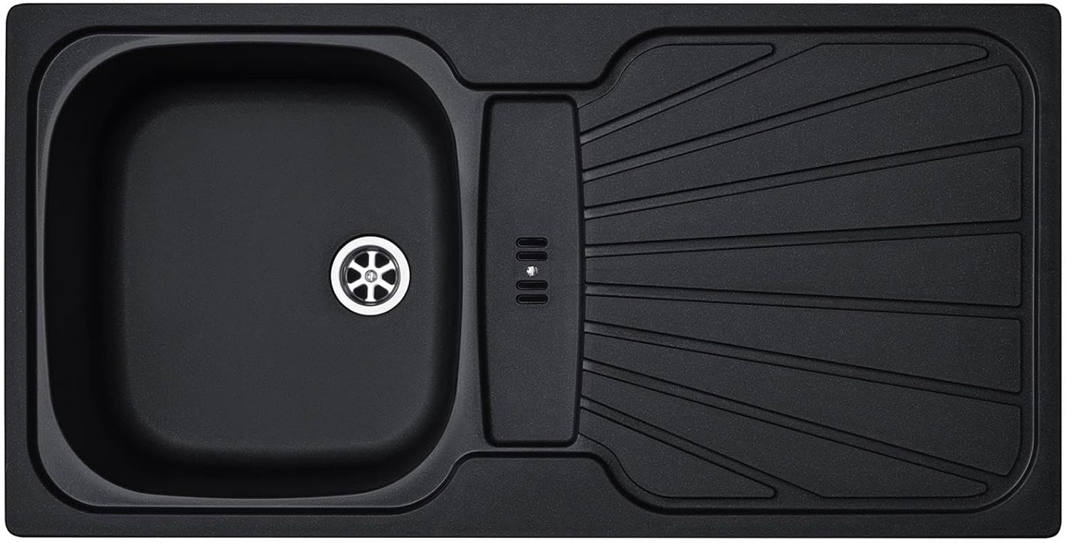 Liquida CMP5BL 1.0 Bowl Reversible Inset Black Kitchen Sink with Waste Kit