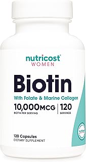 Nutricost Biotin for Women 10,000mcg 120 Capsules - with Folate & Collagen, Gluten Free & Non-GMO