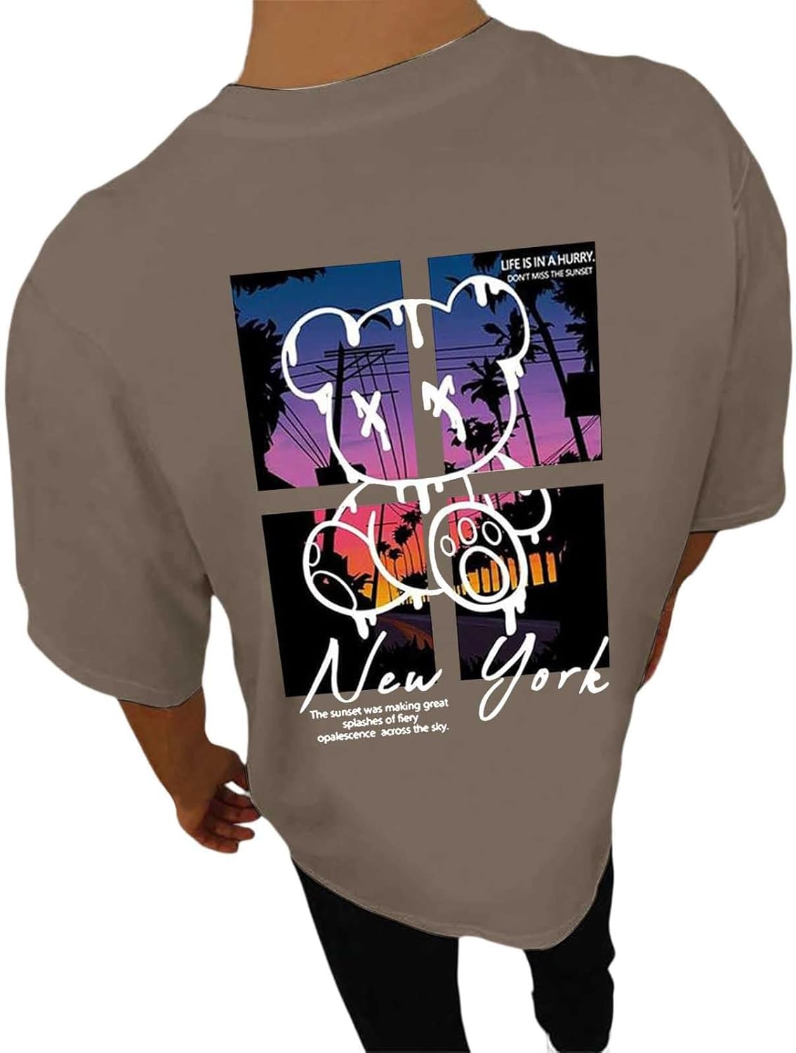 Mens T Shirt Back Print Summer Short Sleeve Tshirts Fashion Motif Clothing Retro Cotton Casual Shirt Boys Tee Crew Neck Outfit Lightweight Tops