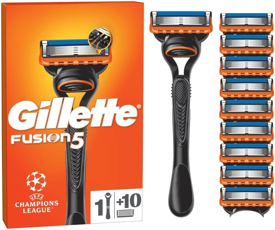 Gillette Fusion5 Razor for Men, 1 Gillette Razor, 10 Razor Blade Refills, with Lubrastrip for a Close Shave