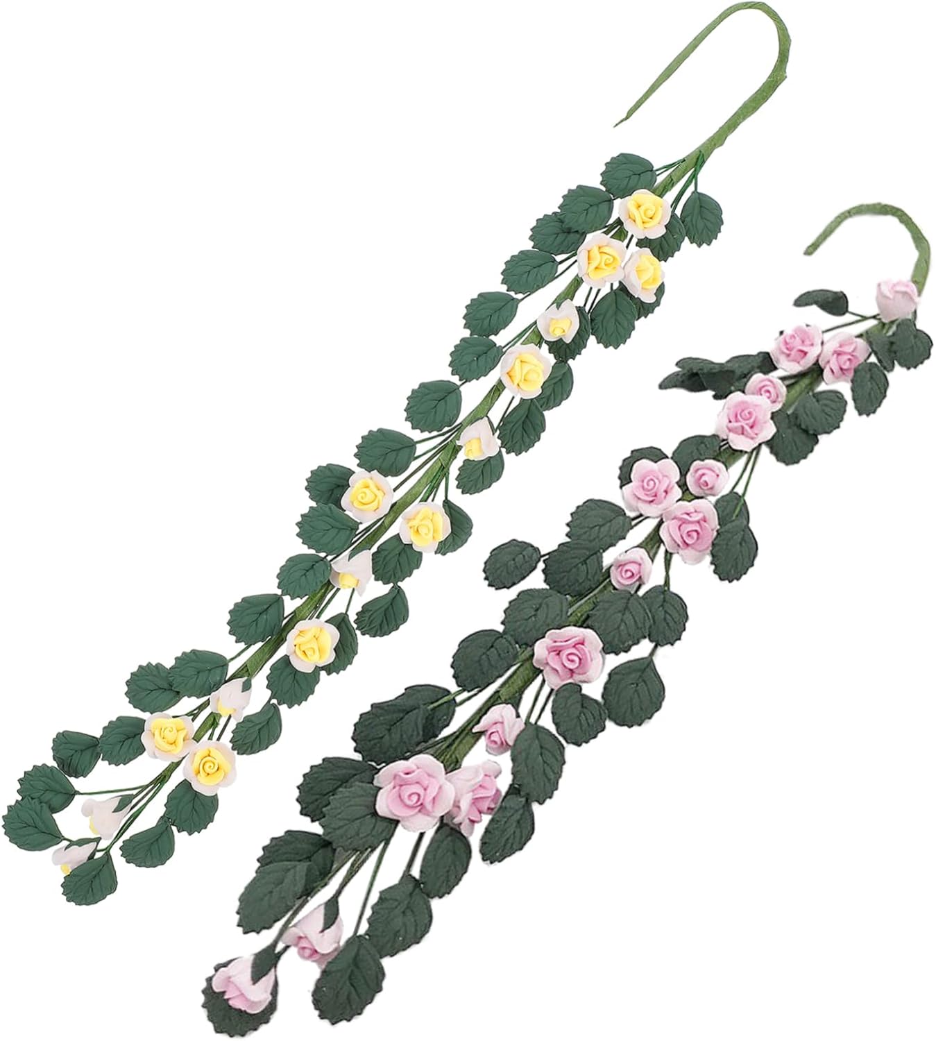 MAGICLULU 2pcs Miniature Simulation Rose Garland for Dollhouse Decor Mini Flower Adornments for Sand Table and Mini House Decoration Adorable Craft Props in Yellow and Pink