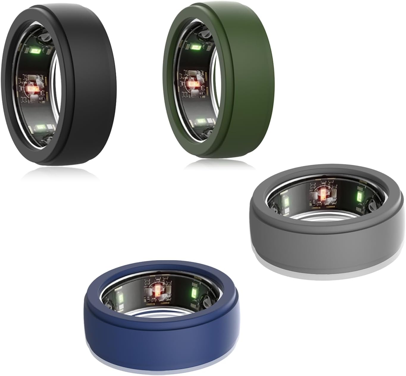 (4 Pack) Case for OURA Ring 4,Fit S size(6/7/8/9) - Lightweight & Skin-friendly, Black & Gray & Blue & Green