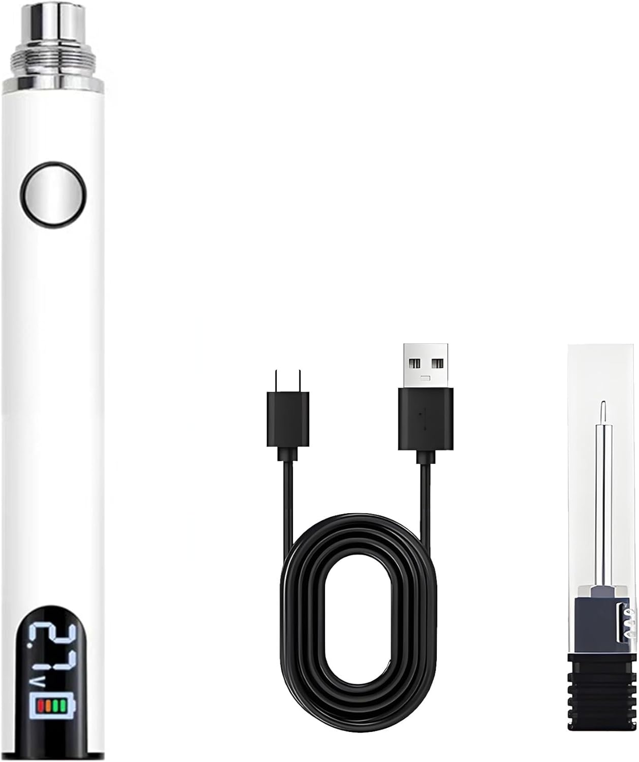 2026 Rechargeable Thread Burner Kit with Digital LCD Screen for Intelligent Temperature Control,Burning Pen with Three Settings of 2.7V, 3.7V and 4.2V, 510 Thread Battery (White)
