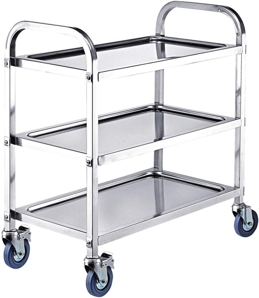 LXX Multifunction Portable Hand Trucks Recycling Vehicles,Collecting Vehicles Cart Service Restaurant Food 3 Tier Heavy Duty Steel Handle Pushbar Handrail Design Easy to Assemble, 3 Sizes Kitchen,Gr