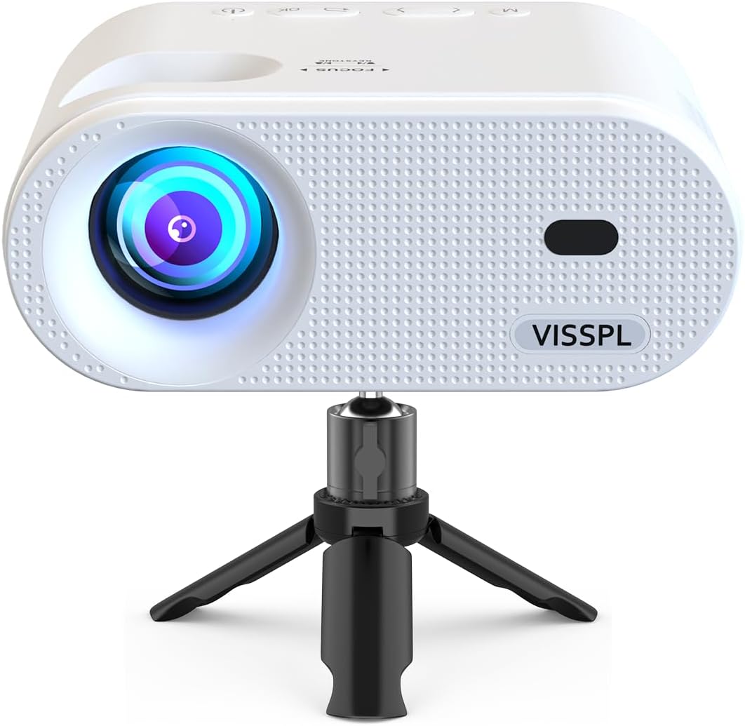 Mini Projector 15000L, Full HD 1080P, VISSPL Full HD 1080P, Portable Outdoor with Tripod, Home Theater Movie Phone Projector Compatible with Android/iOS/Windows/TV Stick/HDMI/USB