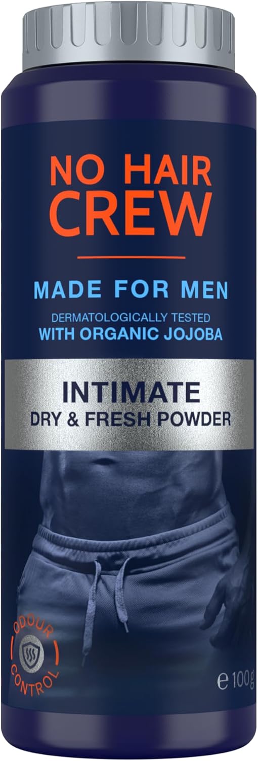 NO HAIR CREW Intimate Powder for Men 100 g – Fights Sweat, Odour & Chafing | Helps prevent irritation & moisture. Talc-free body powder for groin, intimate area & inner thighs. Long-lasting freshness.