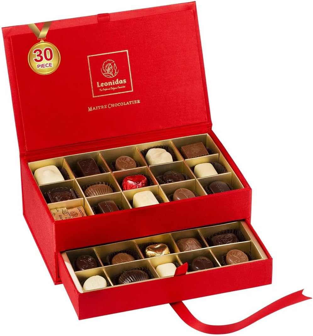 Leonidas Belgian Chocolate 30 Pieces Pralines - Premium Luxury Chocolate Box - 100% Pure Cocoa Butter, No Palm Oil - Jewelry Box Chocolate Perfect for Special Occasions and Gifting (30 Piece)