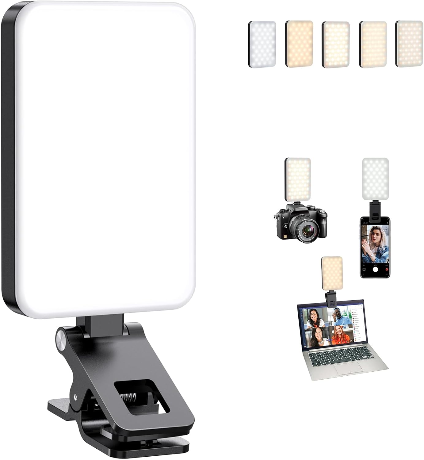 Selfie Light for iPhone,Portable Phone Clip on Light,Rechargeable LED Ring Light for Phone,Video Recording,Camera,Laptop,TikTok,Tablet,Vlog,Computer,5 Lighting Modes,80 LED High Power