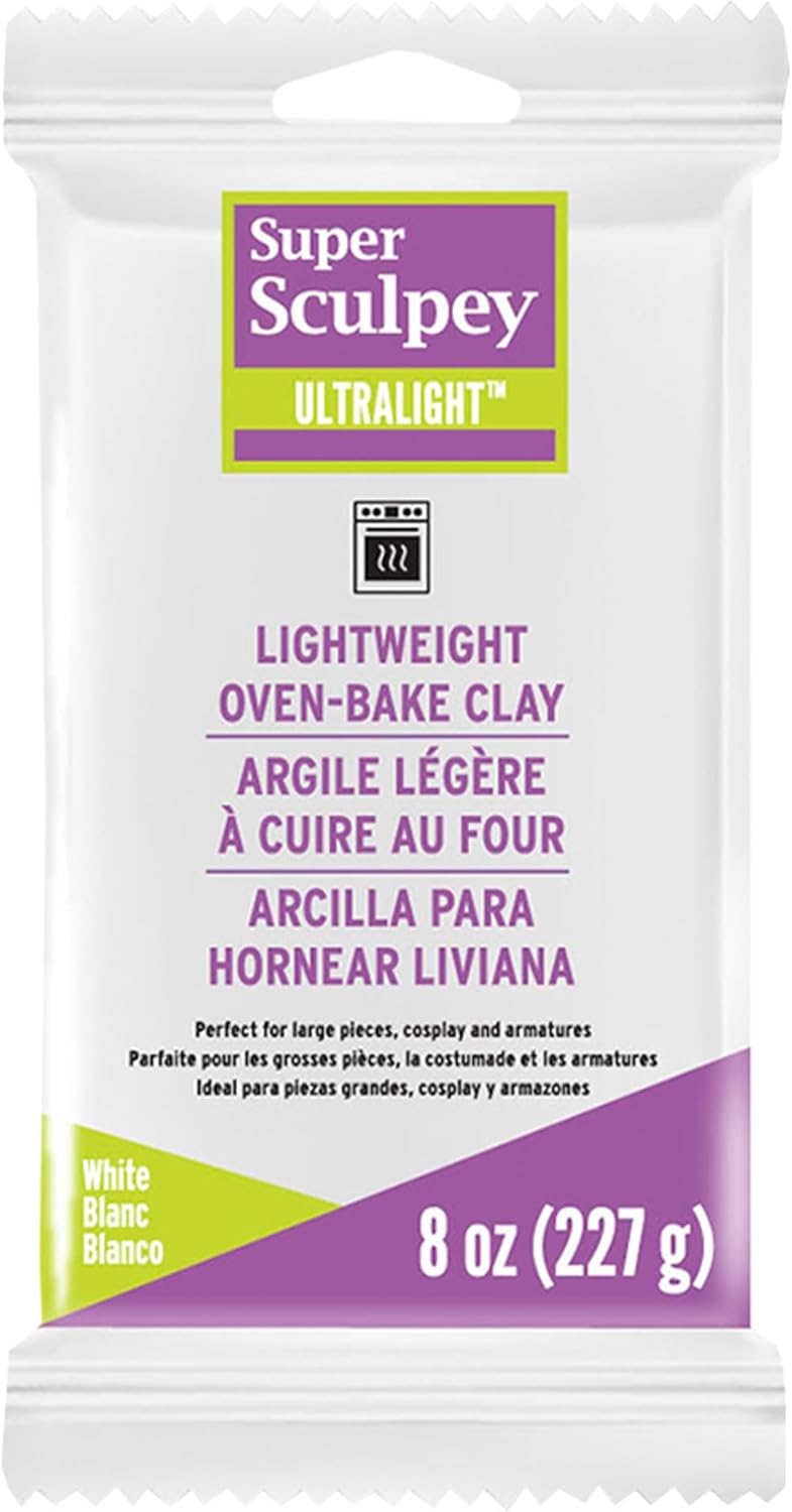 Polyform Super Sculpey Ultralight White, Lightweight, Non Toxic. Soft, Sculpting Modeling Polymer clay, Oven-bake clay, 8 oz bar. Great for all advanced sculptors, artists and cosplayers.