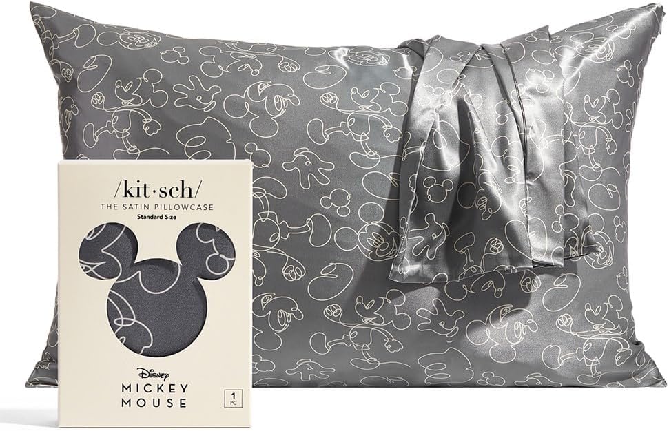 Kitsch Disney Mickey Mouse Satin Pillowcase with Zipper Softer Than Silk, Cooling Pillow Case for Hair & Skin, Wrinkle-Free, Machine Washable, Queen/Standard 19x26