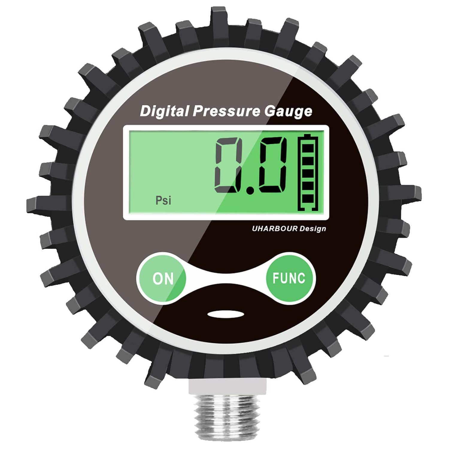 Digital Air Pressure Gauge with 1/4'' NPT Bottom Connector and Rubber Protector, 5-200psi Tire Pressure Gauge, Accuracy 1% F.S.