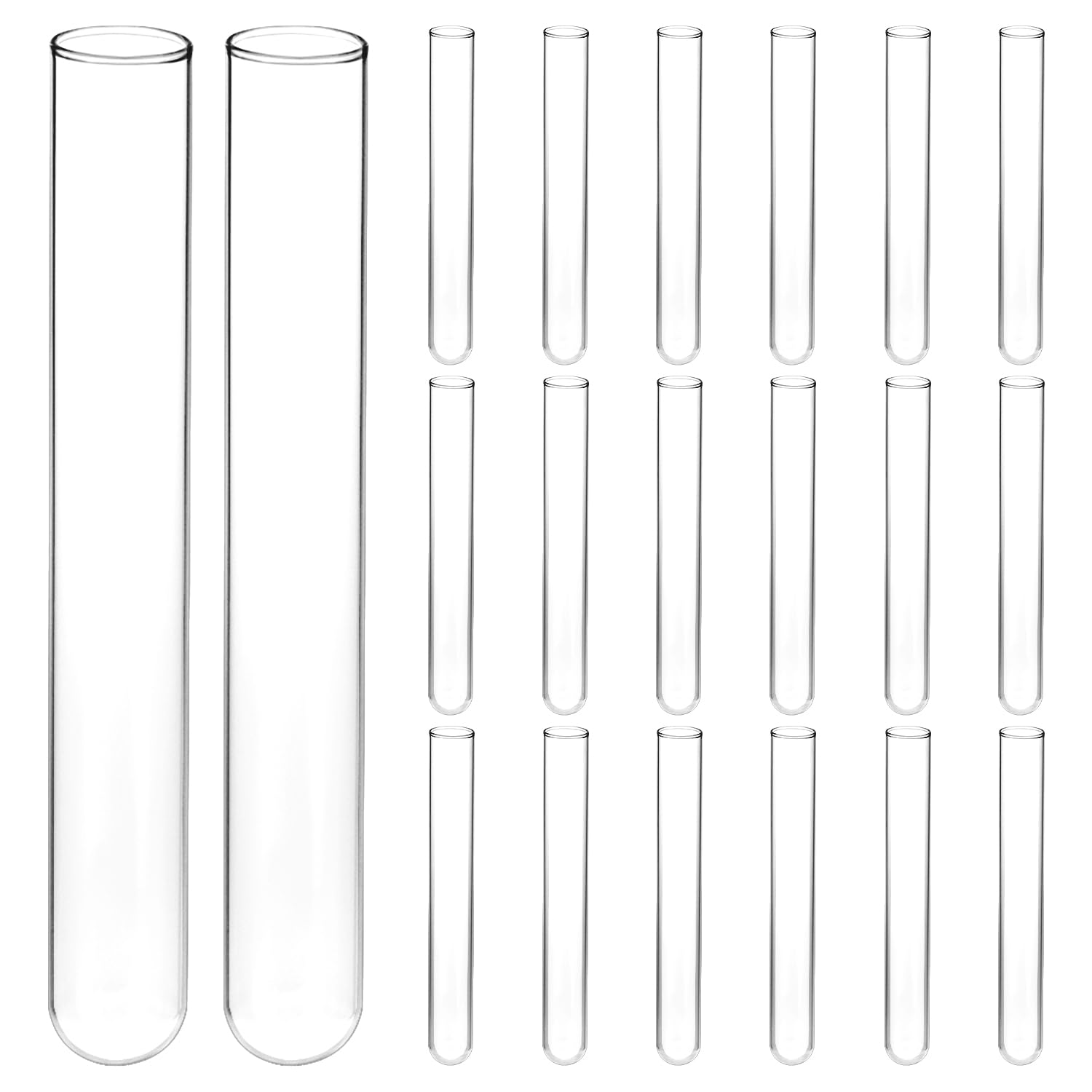 QWORK® 20 Pack Borosilicate Glass Test Tubes, 20 mm OD X 150 mm Length, Round Bottom Test Tubes