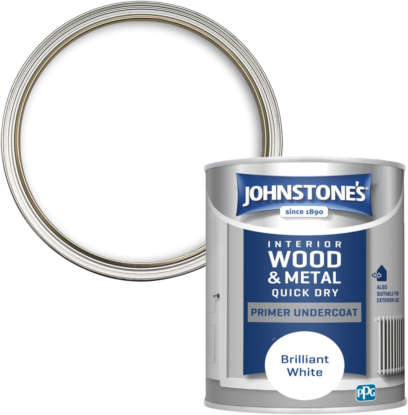 Johnstone's - Quick Dry Gloss Primer Undercoat - Brilliant White - Water Based - Interior Wood & Metal - Fast Drying - Low Odour - Dry in 1-2 Hours - 13m2 Coverage per Litre - 0.75 L