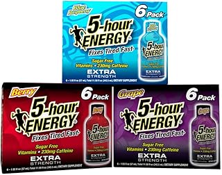 5-Hour Energy Extra Strength Shots Variety Pack, 18 Count (1.93 fl oz) - Blue Raspberry, Berry, Grape Flavors