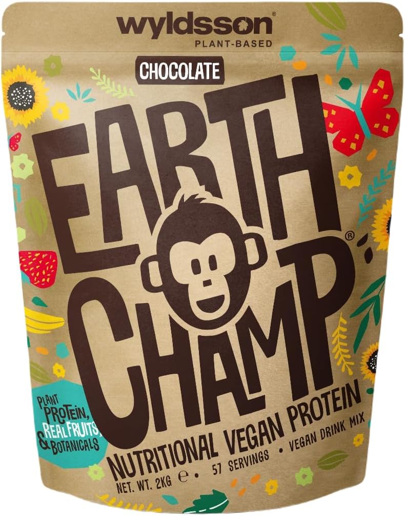 Vegan Protein Powder (2kg - 56 Servings) EarthChamp by Wyldsson - Plant Based Chocolate Protein Powder Shake, Dairy Free, Gluten Free, Lactose Free Protien Powder (Chocolate)