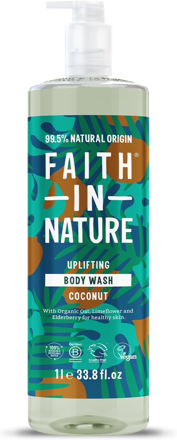 Faith In Nature 1L Natural Coconut Body Wash, Hydrating, Vegan and Cruelty Free, No SLS or Parabens