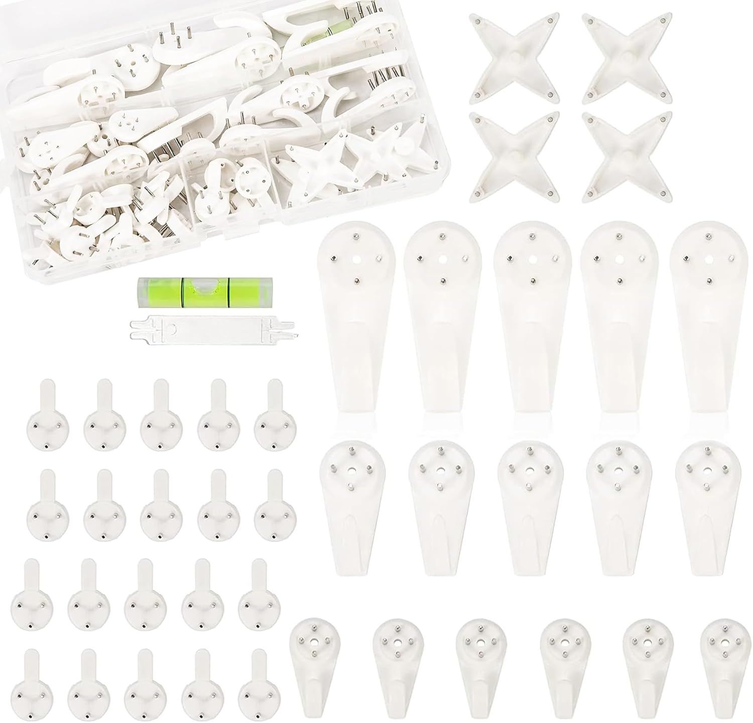 50pcs Non-Trace Picture Hook for Hard Wall, Picture Hanging Kit for Picture Frame Fixing, Assorted Picture Hanger Set for Hardwall Drywall Painting Wedding Photos Mirror, White