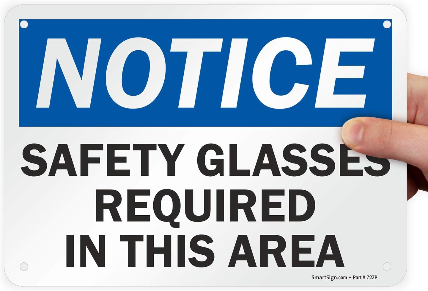 SmartSign - U9-1559-NP_7x10 "Notice - Safety Glasses Required In This Area" Sign | 7" x 10" Plastic Black/Blue on White