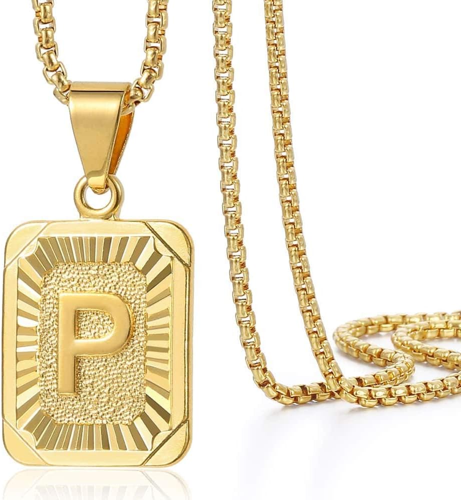 Trendsmax Initial A-Z Letter Pendant Necklace Mens Womens Capital Letter Yellow Gold Plated Stainless Steel Box Chain 22inch