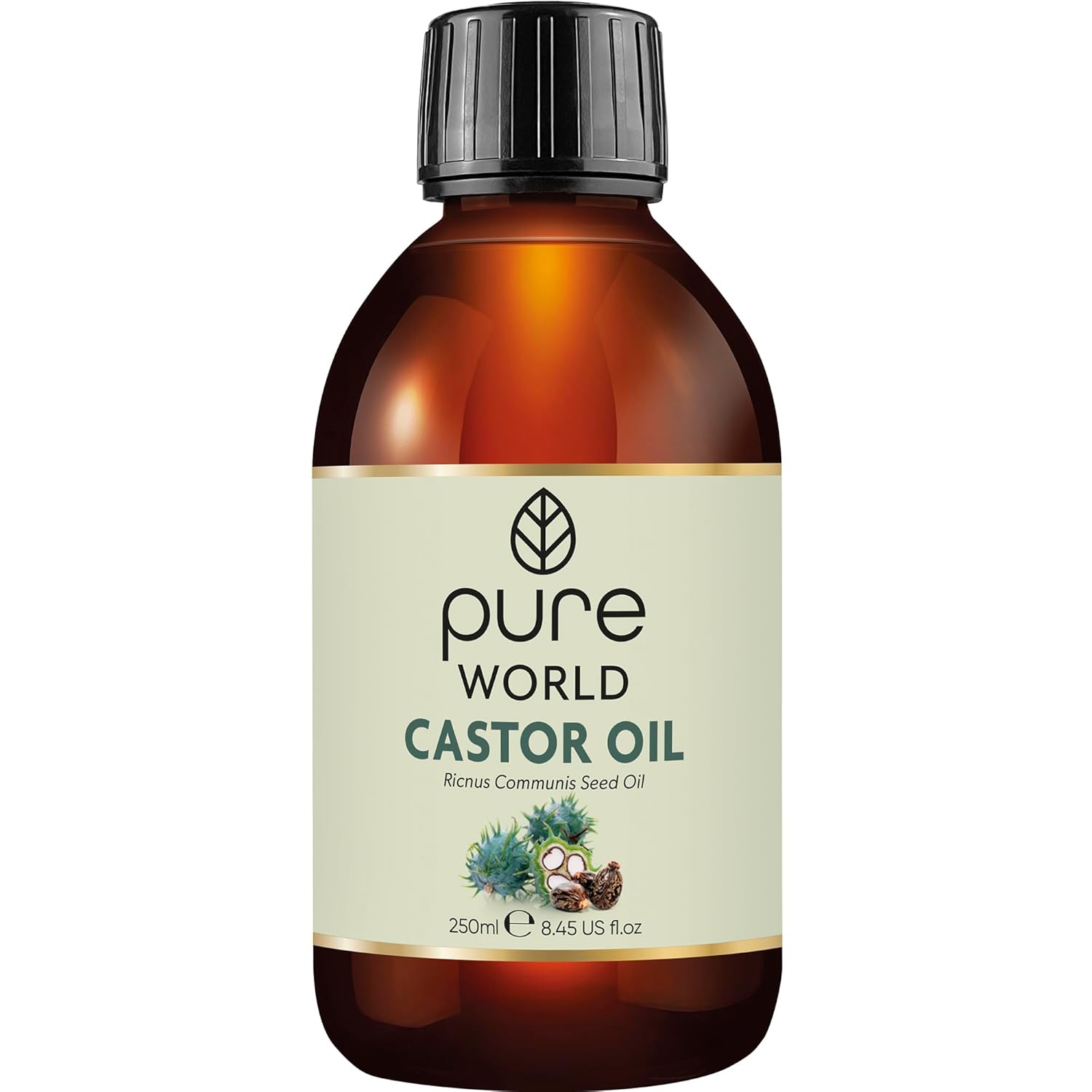 Pure World Natural Castor Oil 250ml 8.45 Fl.Oz. Cold & Fresh Pressed 100% Pure and Undiluted Hexane Free Natural for Eyebrows, Nails, Beard, Hair, Eyelash Growth Cruelty-Free