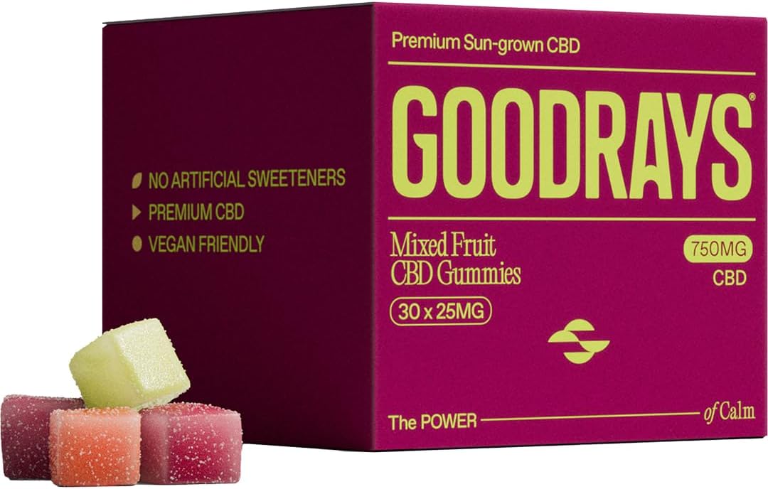 Goodrays - CBD Gummies - High Strength 30 x 25mg Mixed Fruits CBD Edibles - Reduce Stress, Calm Anxiety, Unwind, Improve Sleep, Packaging May Vary