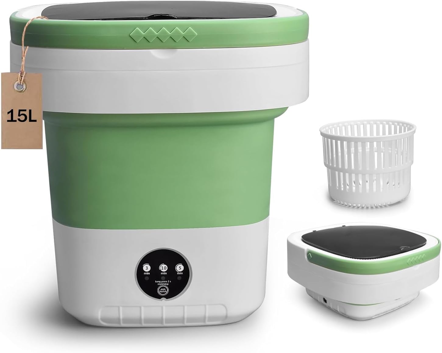Portable Washing Machine, 15L Upgraded Mini Washer with Spin Basket Laundry Machine, 3 Cleaning Modes Suitable for Small Clothes, Foldable Design Ideal for Apartment, Home, Hotel