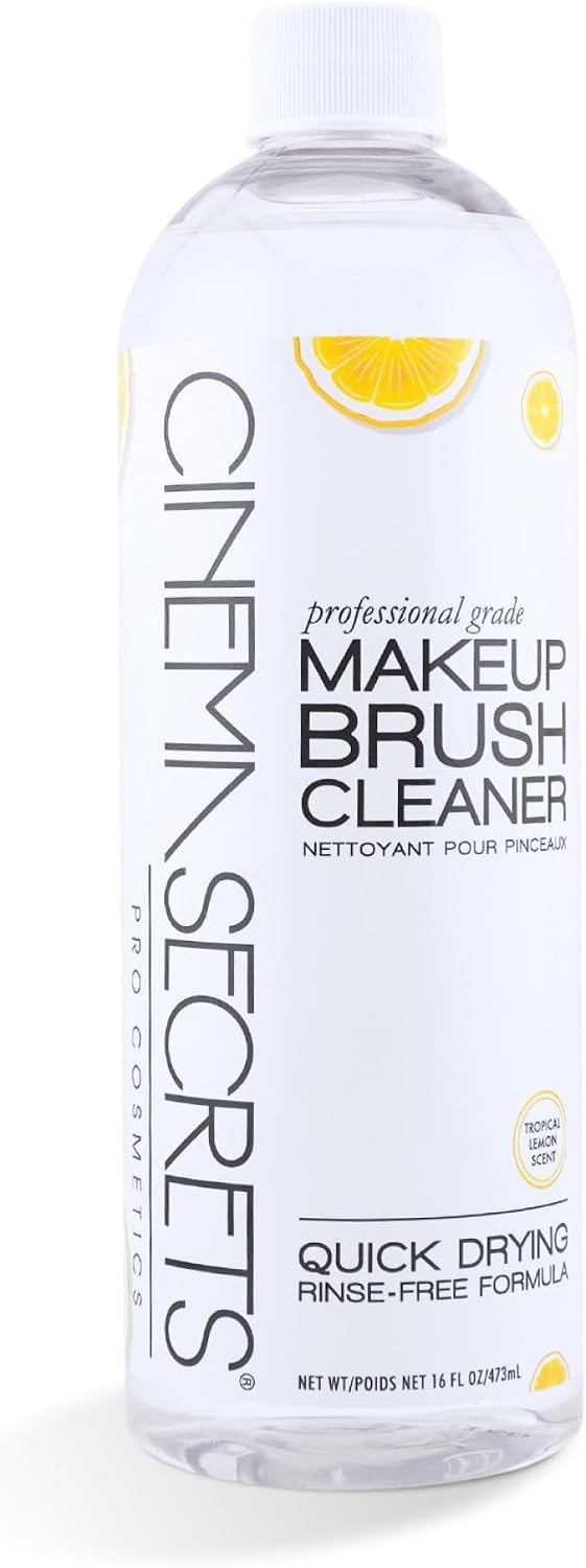 Cinema Secrets Original Makeup Brush Cleaner Solution - Professional Cleanser for Makeup Brushes - Quick-Drying, Rinse-Free Formula - Removes Stubborn Waterproof Make Up - Lemon (16 fl oz)