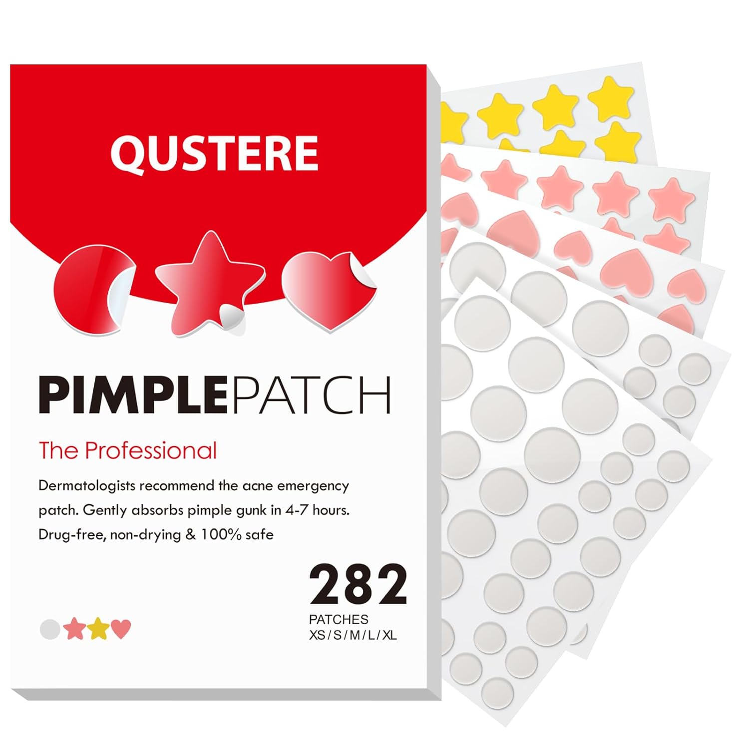 Pimple Patches for Face, Acne Patches Hydrocolloid, Cute Star Zit Covers for Face, Spot Stickers with Tea Tree, Salicylic Acid & Cica Oil| Round,Star,Peach Shapes| 5 Sizes| 282 Count