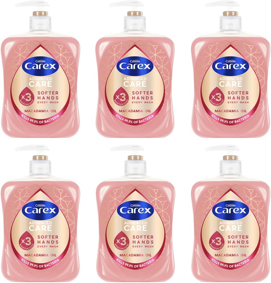 Carex Advanced Care Macadamia Oil Antibacterial Hand Wash, 3x More Moisturisers, Clean & Protect Hands, Bulk Buy, Pack of 6 x 500ml