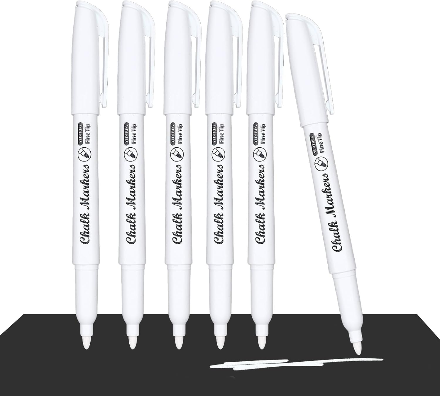 White Chalk Pen, 6 Pack Liquid Chalk Pens for Blackboards, Window, Glass, Chalkboard, Fine Tip Dry Erase Chalk Markers (White)
