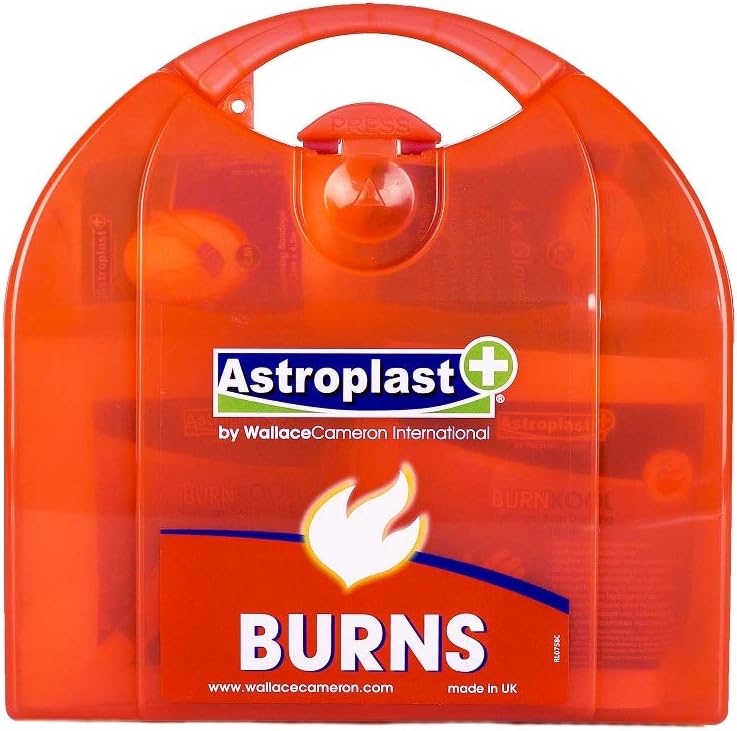 Astroplast First Aid Burns Dispenser in Compact Red Piccolo Box - Refillable First Aid Kit with Burn Gel, Gloves and Burn Dressings - Essential Medical Equipment for Home, Workplace, or Car