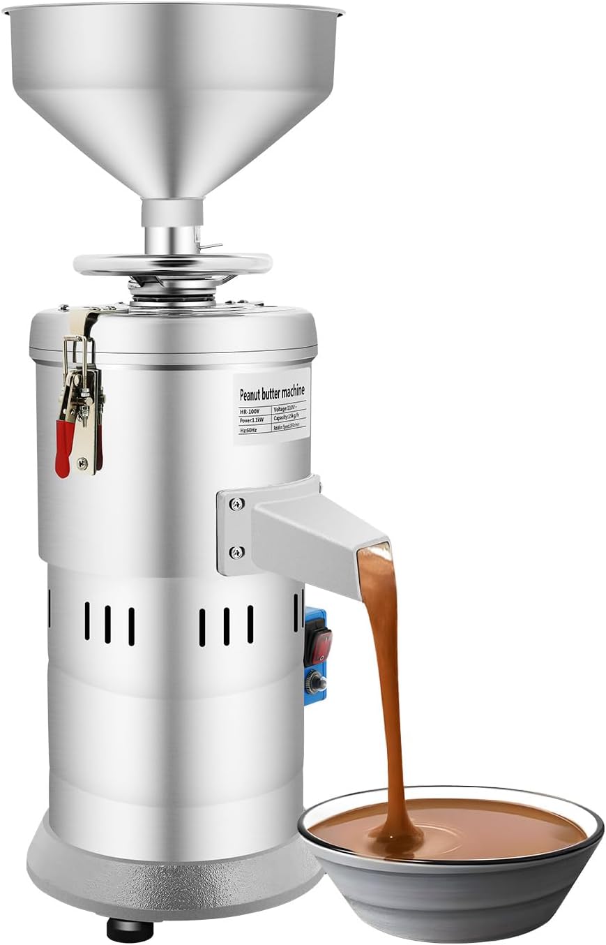 1100W Peanut Butter Maker Machine, 110V Electric Grain Grinder Sesame Sauce Grinder Peanut Butter Maker for Groundnut, Almond, Cashew Nut and Sesame(33 LBS/H)